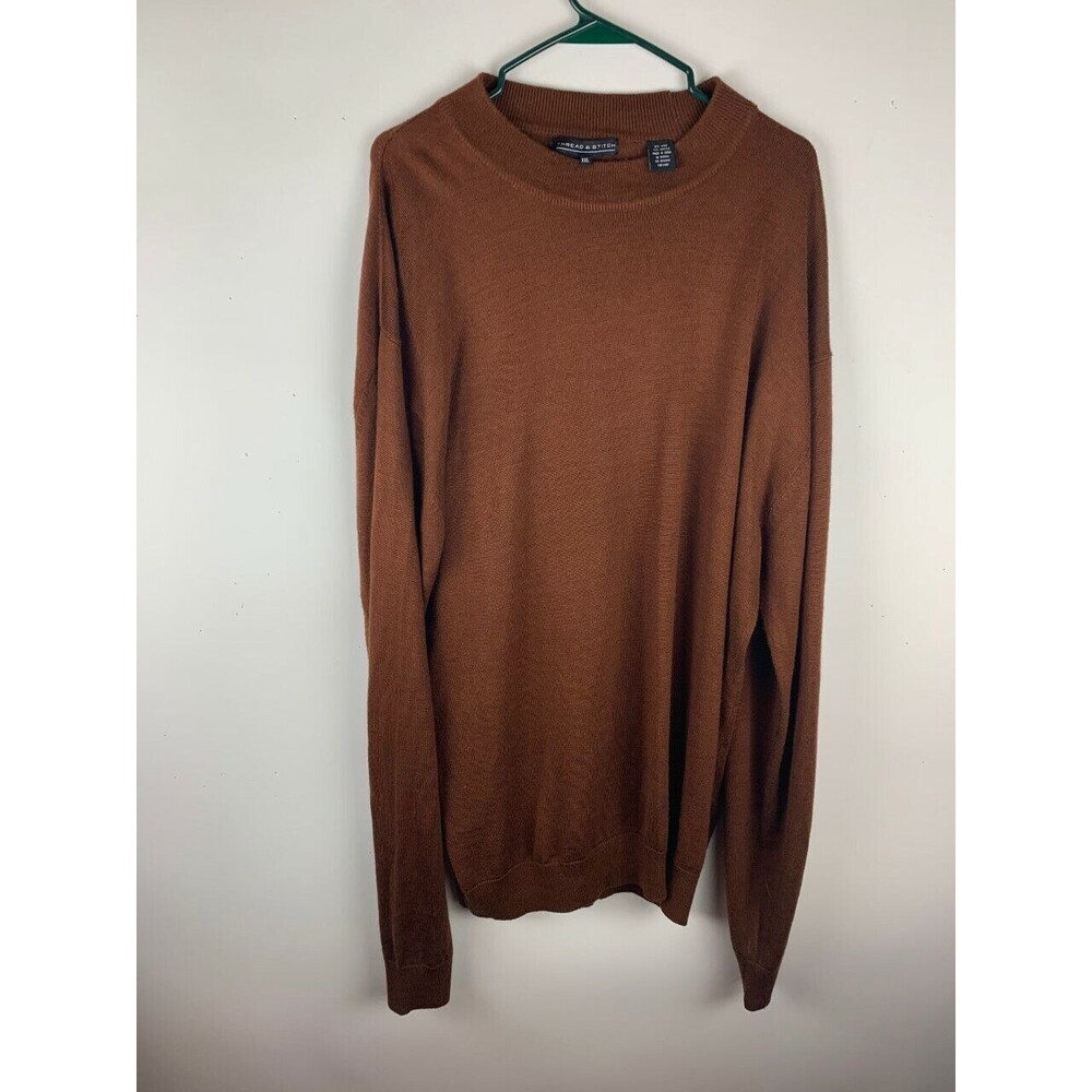 Thread & Stitch Mens Sweater Size XXL Long Sleeve Brown Ribbed Hem And Sleeves